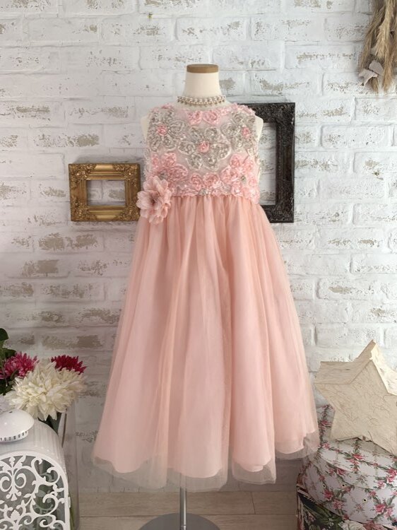 ベビーピンクボリュームチュールスカートキッズドレス