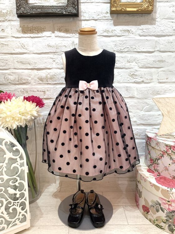 ブラックベロア×ピンクドットキッズドレス