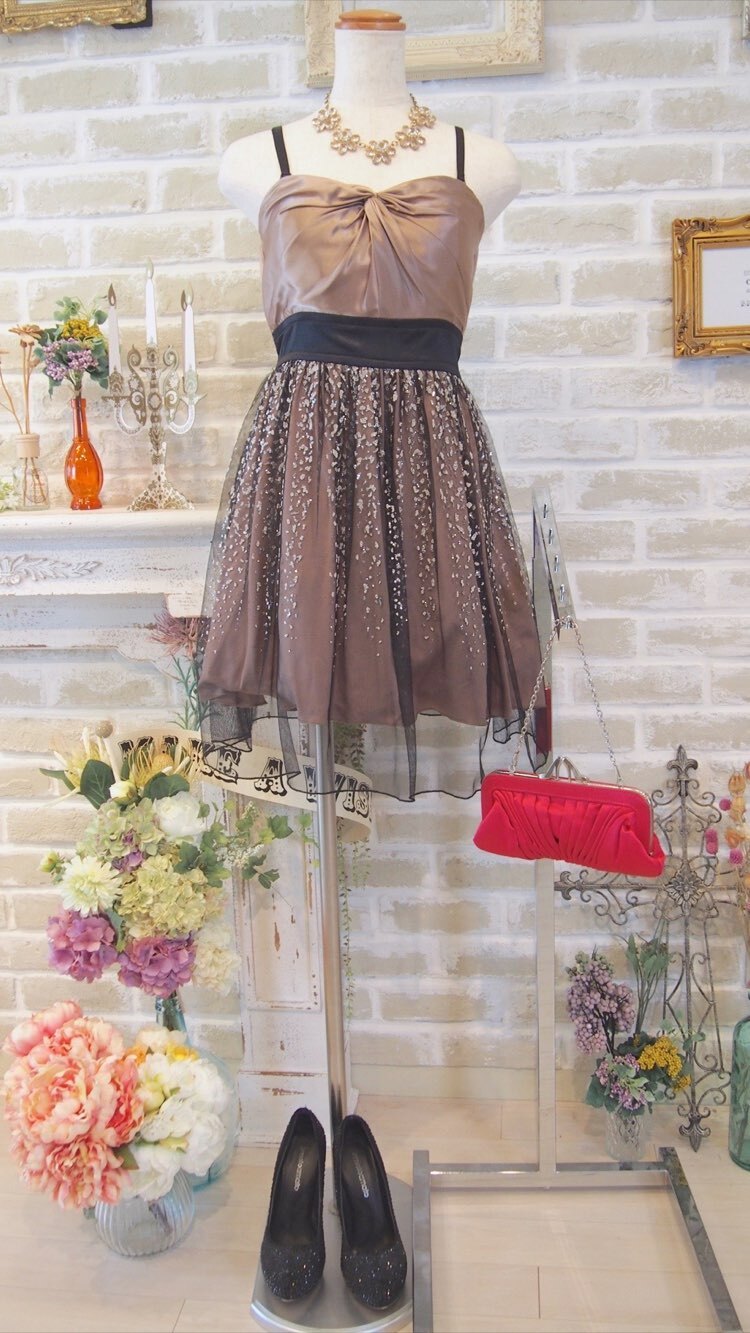 【パーティドレス】モカブラウン　グリッターレオパード　M