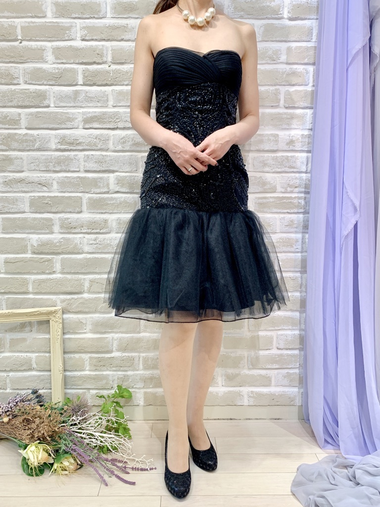 【ミニドレス】ブラックスパンコール ショートマーメイド　L  Monique Lhuillier