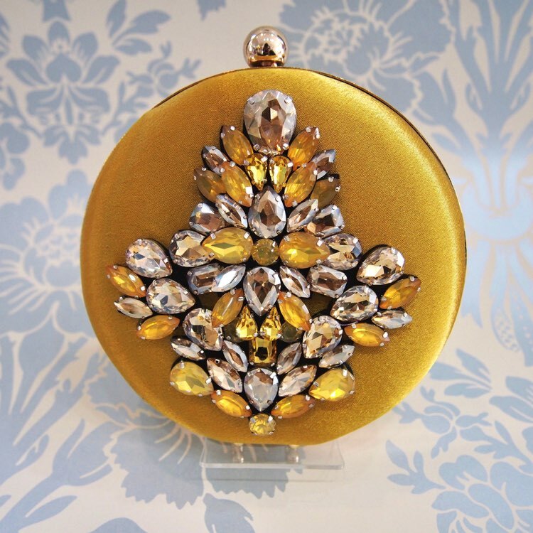 【バック】マスタード　ハードラウンドボックス　ビジュー