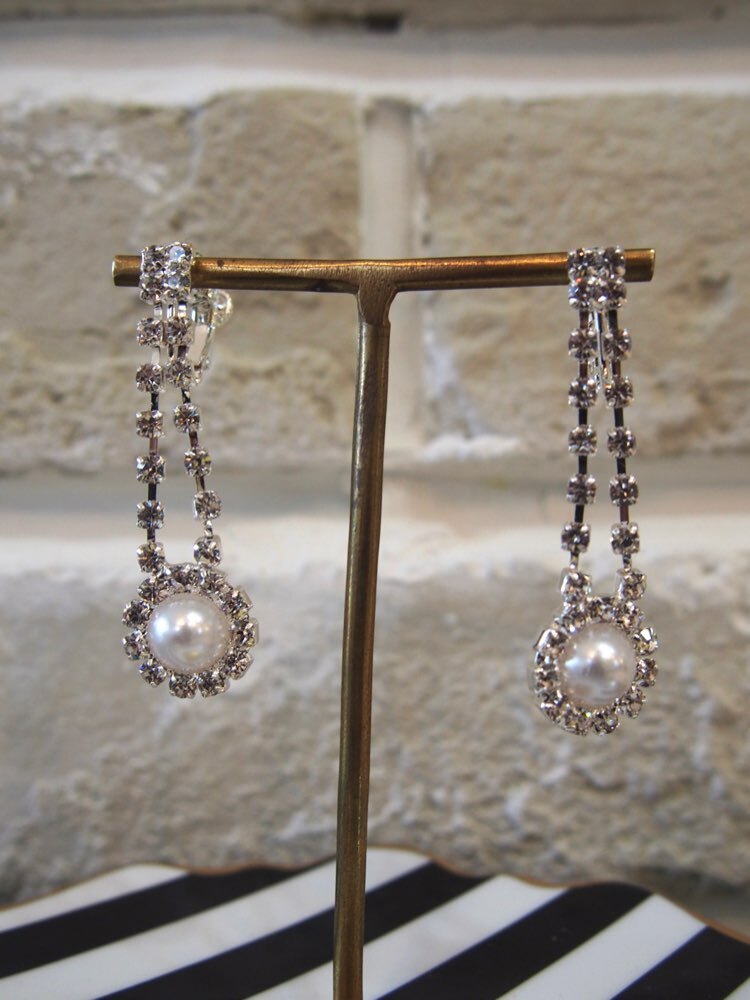 【イヤリング】シルバーストーンフレームビッグパール