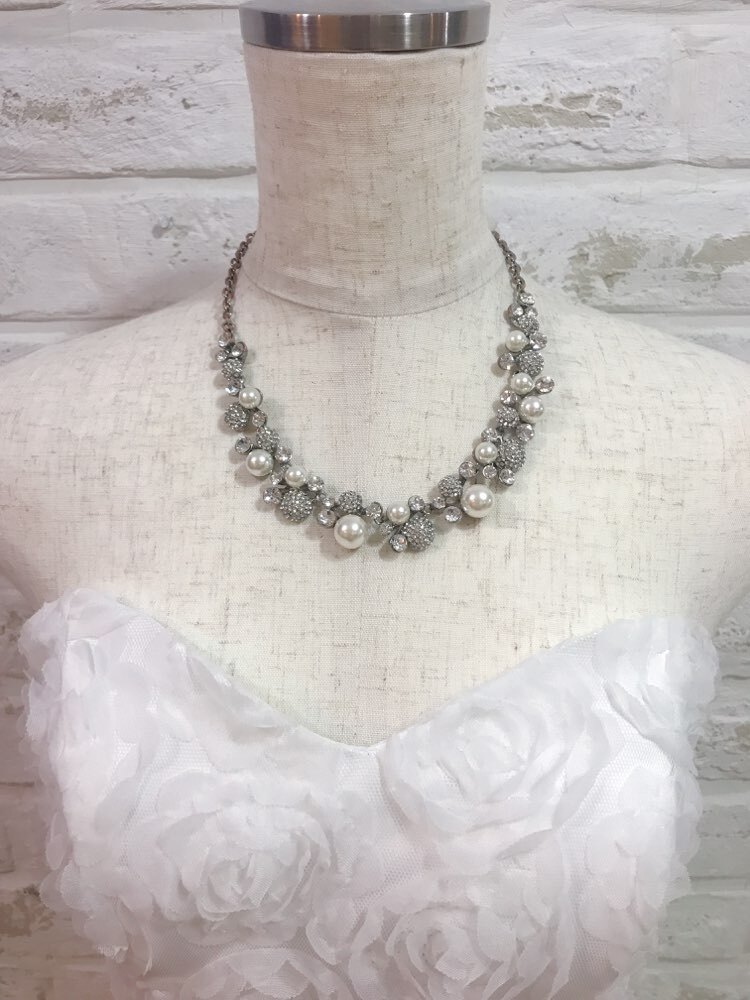 【ネックレス】シルバーパール×大小ボールダイヤ