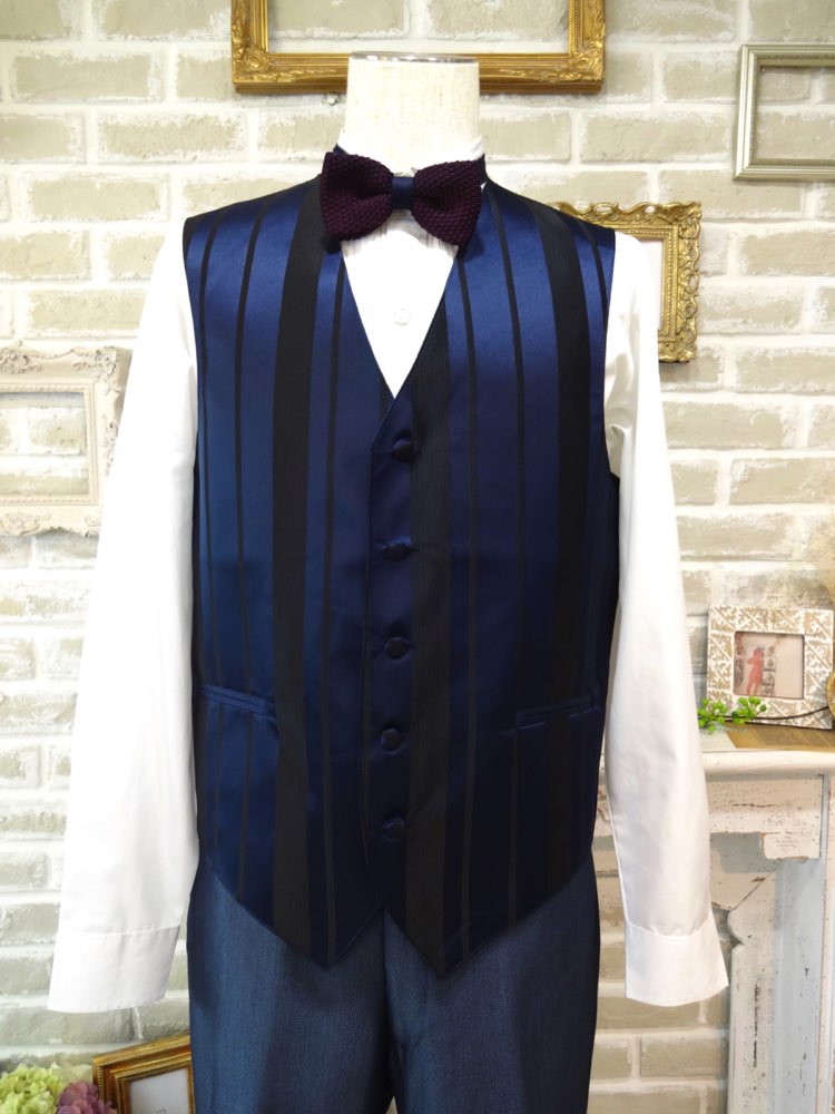 【ベスト単品】NAVY RANDOM STRIPE /Lタグ