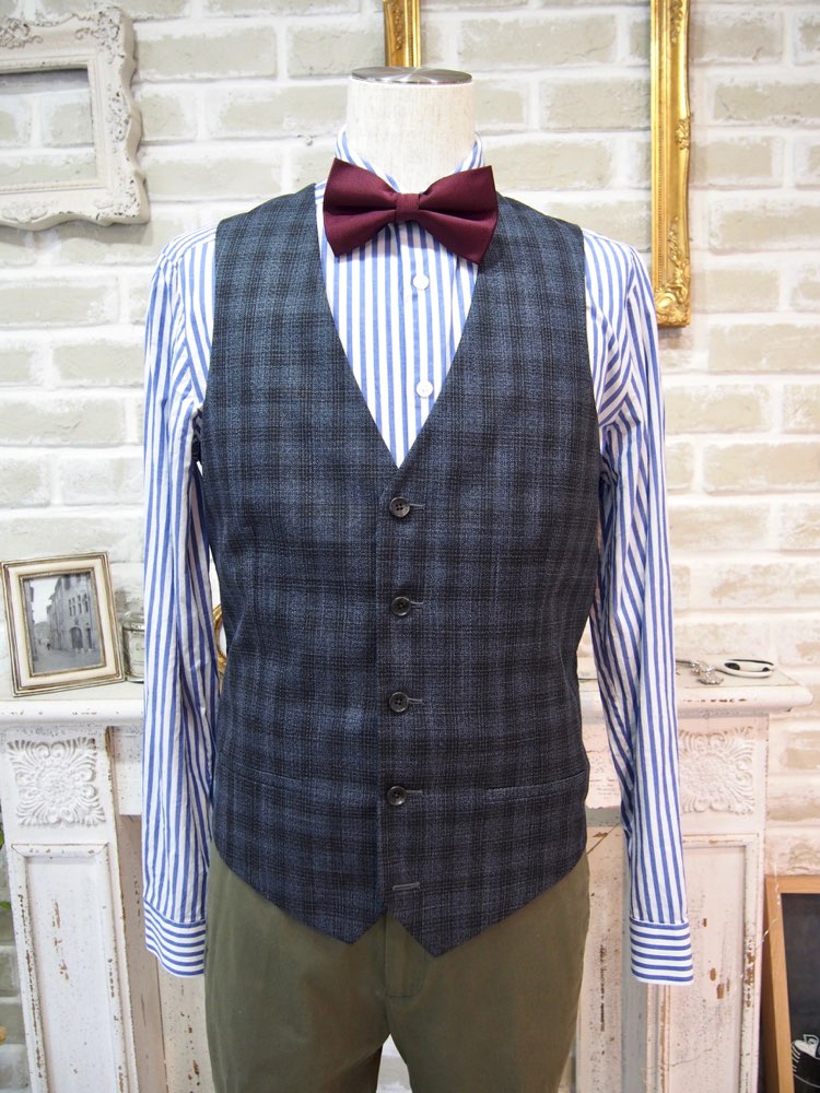 【ベスト単品】RIVER ISLAND ネイビーブラックチェックベスト 40