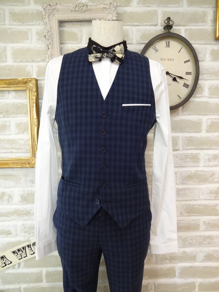 【ベストのみ】HEART&DAGGER NAVY PLAID 2P/38