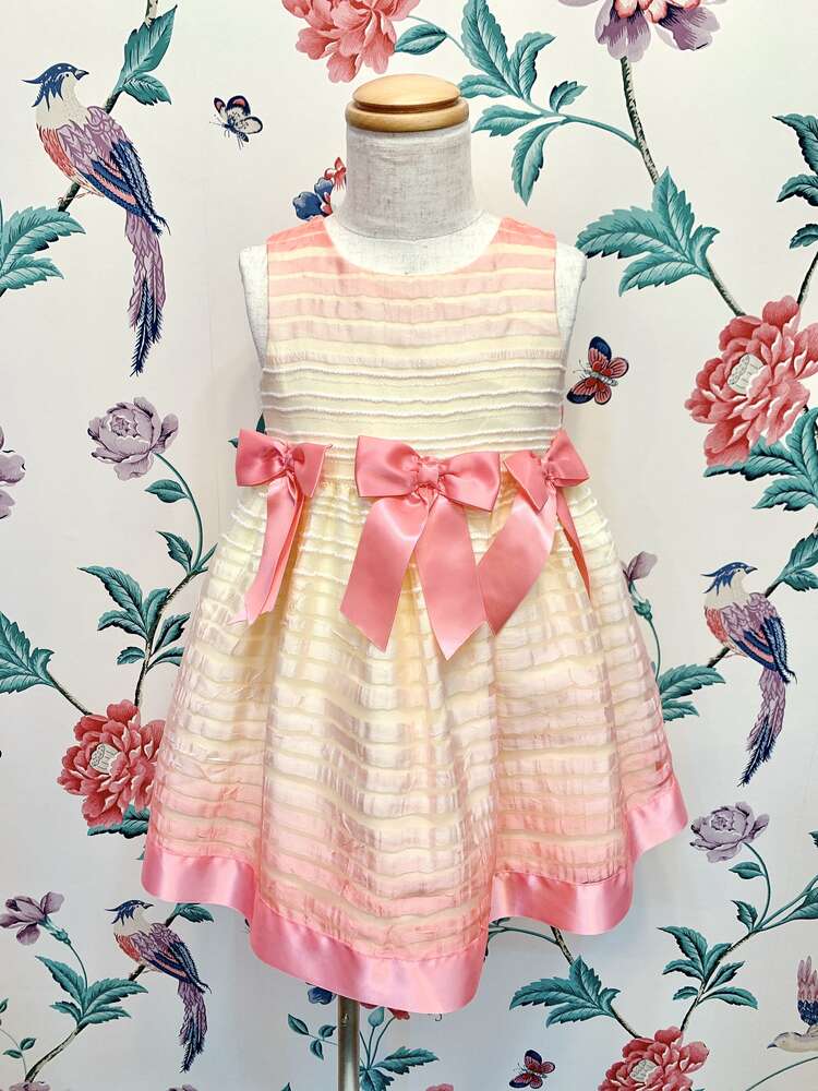 【キッズドレス】ピンクグラデーションリボンドレス　80〜90