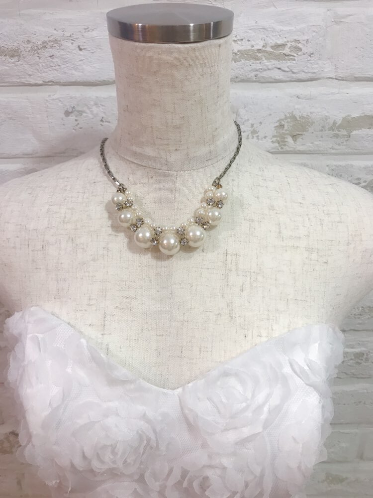 【ネックレス】ゴールド2段パールビジュ－