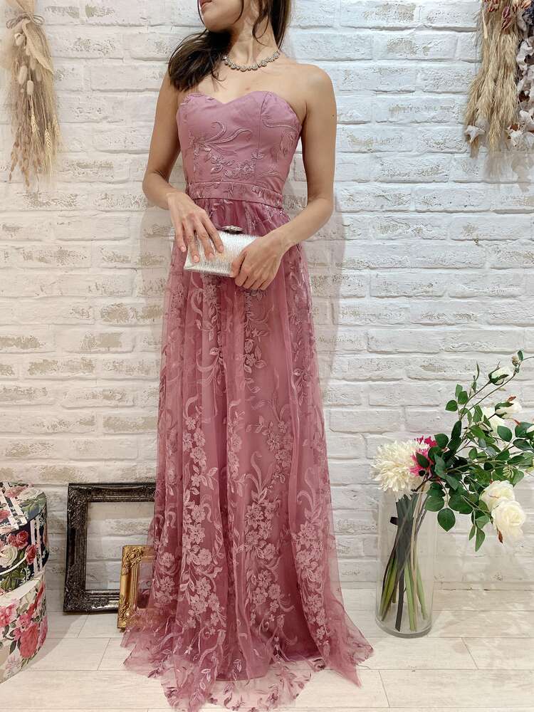 総刺繍オーバーチュールロングベアドレス（モーブ）