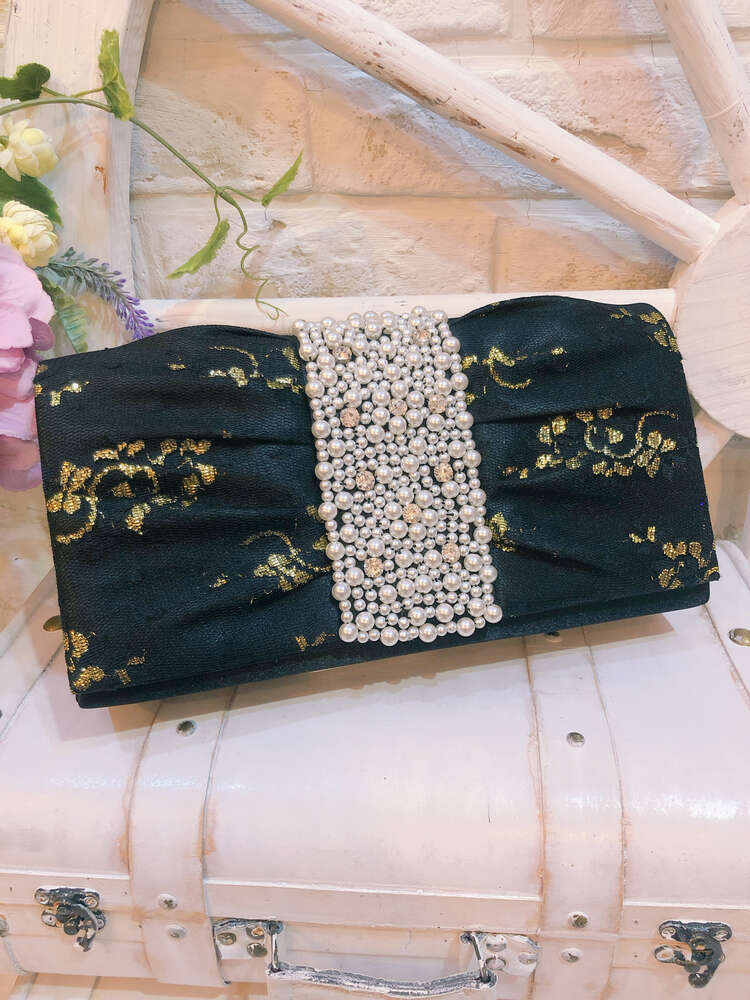 【バック】黒×ゴールド刺繍　パールライン