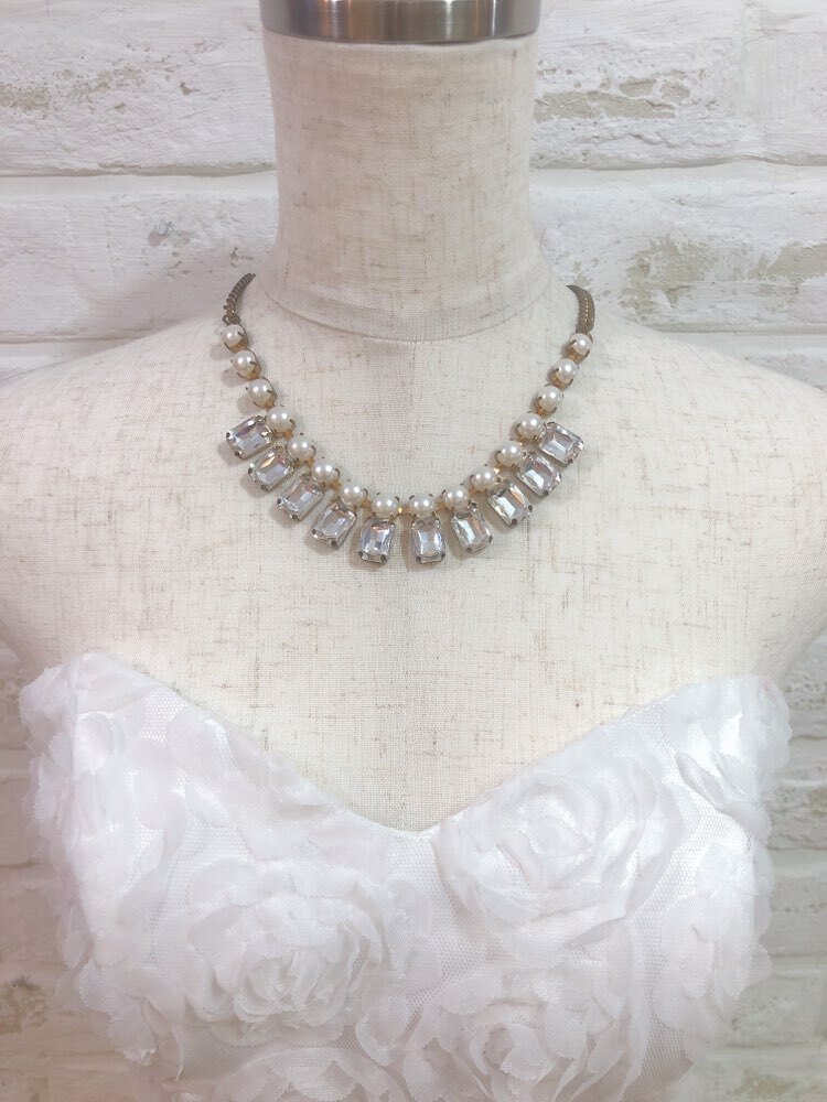 【ネックレス】パール×四角スクエアビジュー