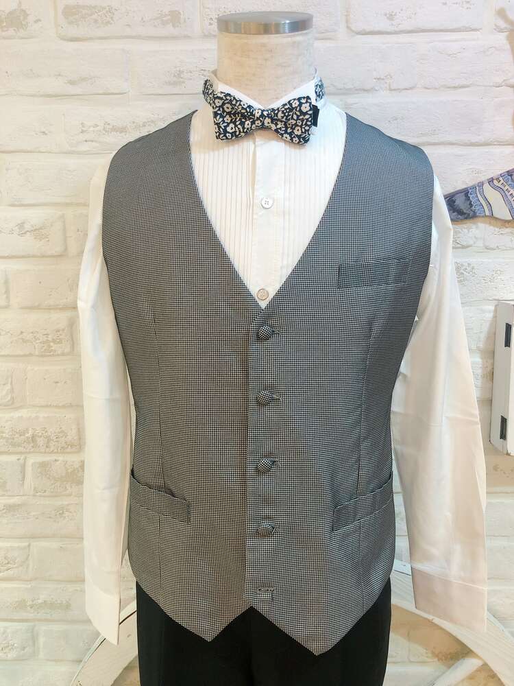 【ベスト単品】グレーモザイクチェック　S