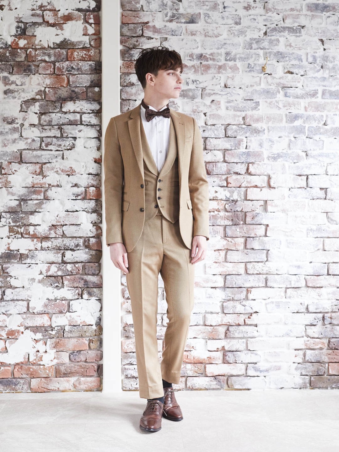 【ベスト】キャメル×細ストライプジャケット（3ピース対応）asos UK34 XS