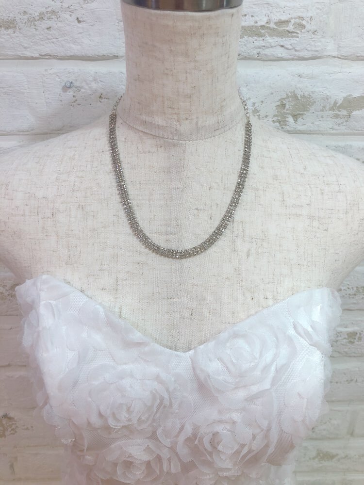 【ネックレス】シルバーシンプルダイヤ　3列