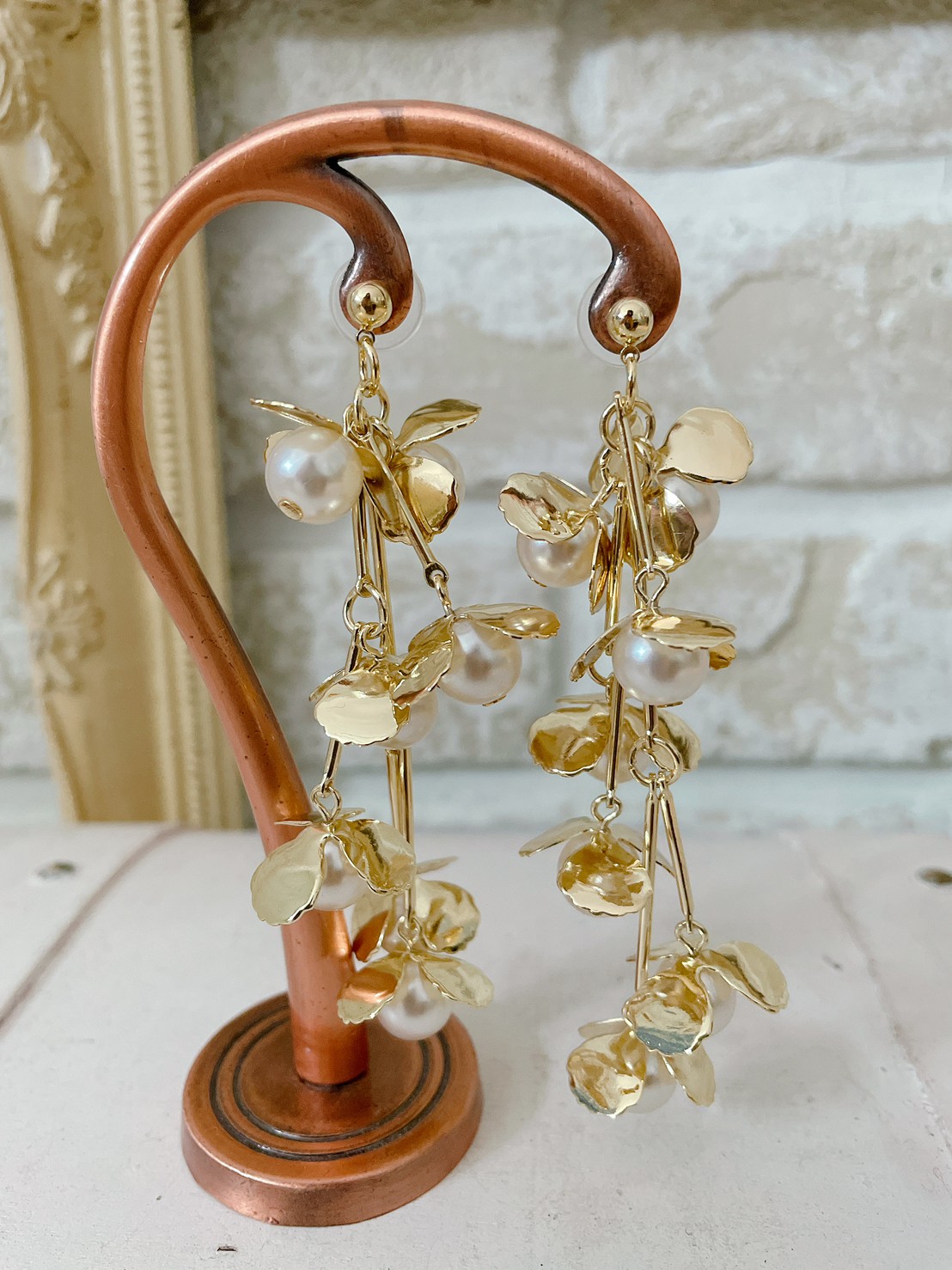 WD/antique/gold flower＆pearl piarce