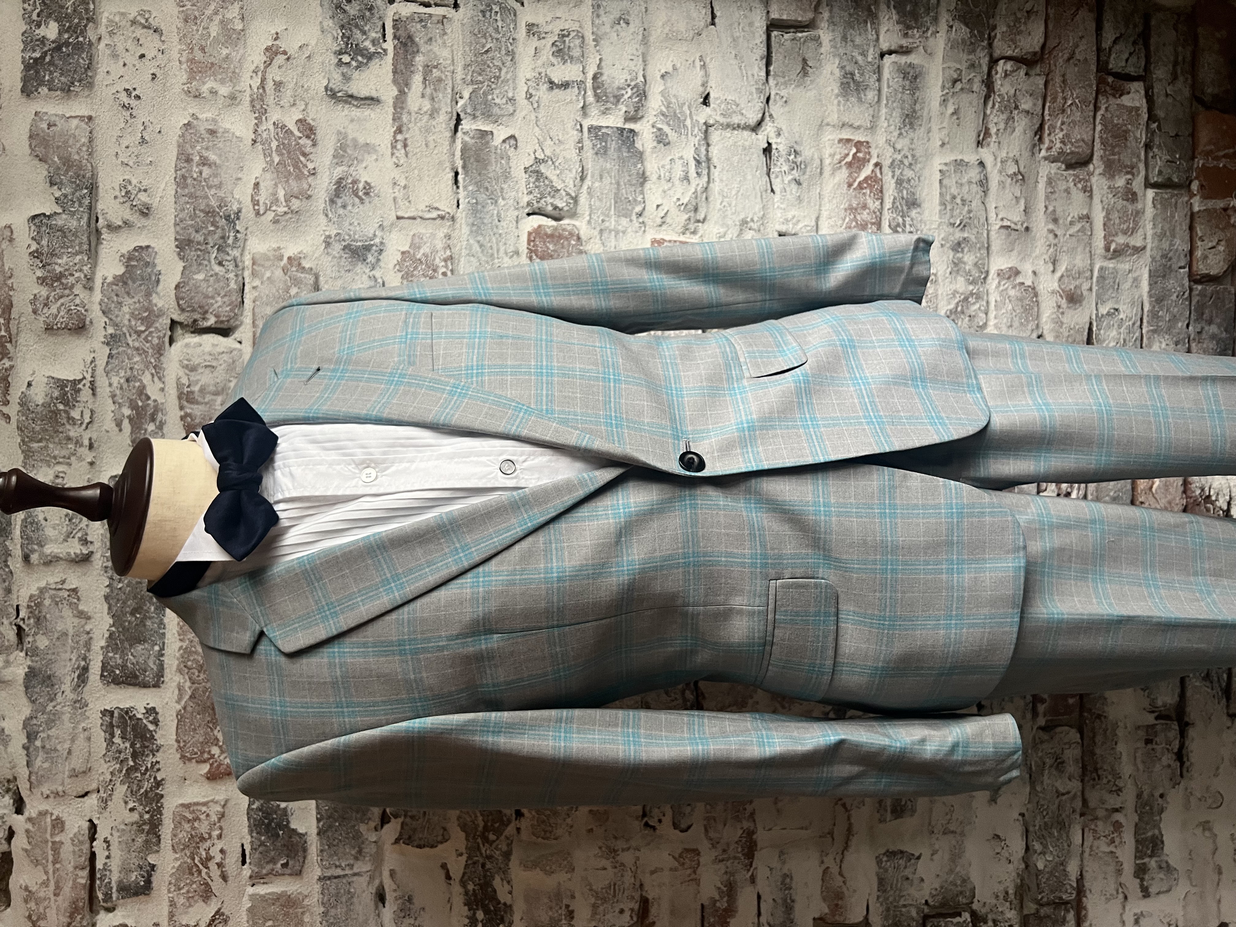 【ジャケットのみ】グレー×ターコイズチェック柄　(36) S〜M  asos