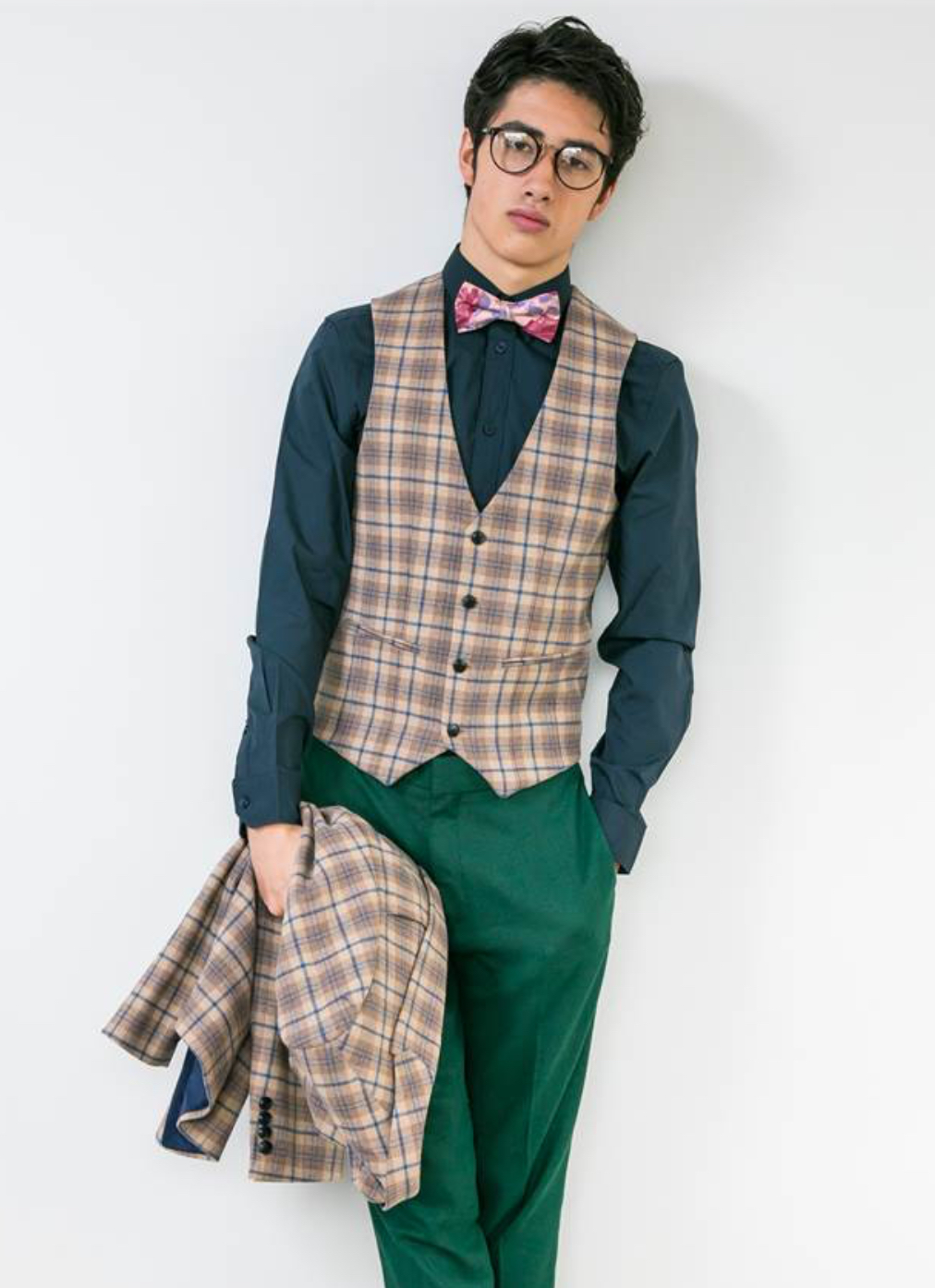 【ベストのみ】ベージュ×ネイビーチェックベスト 2P S (36) asos