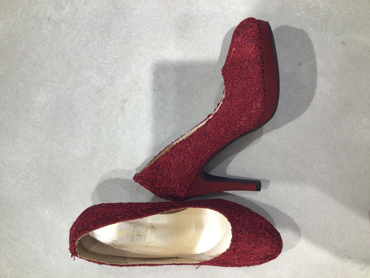 【パンプス】ボルドーレースパンプスＬ/24-24.5