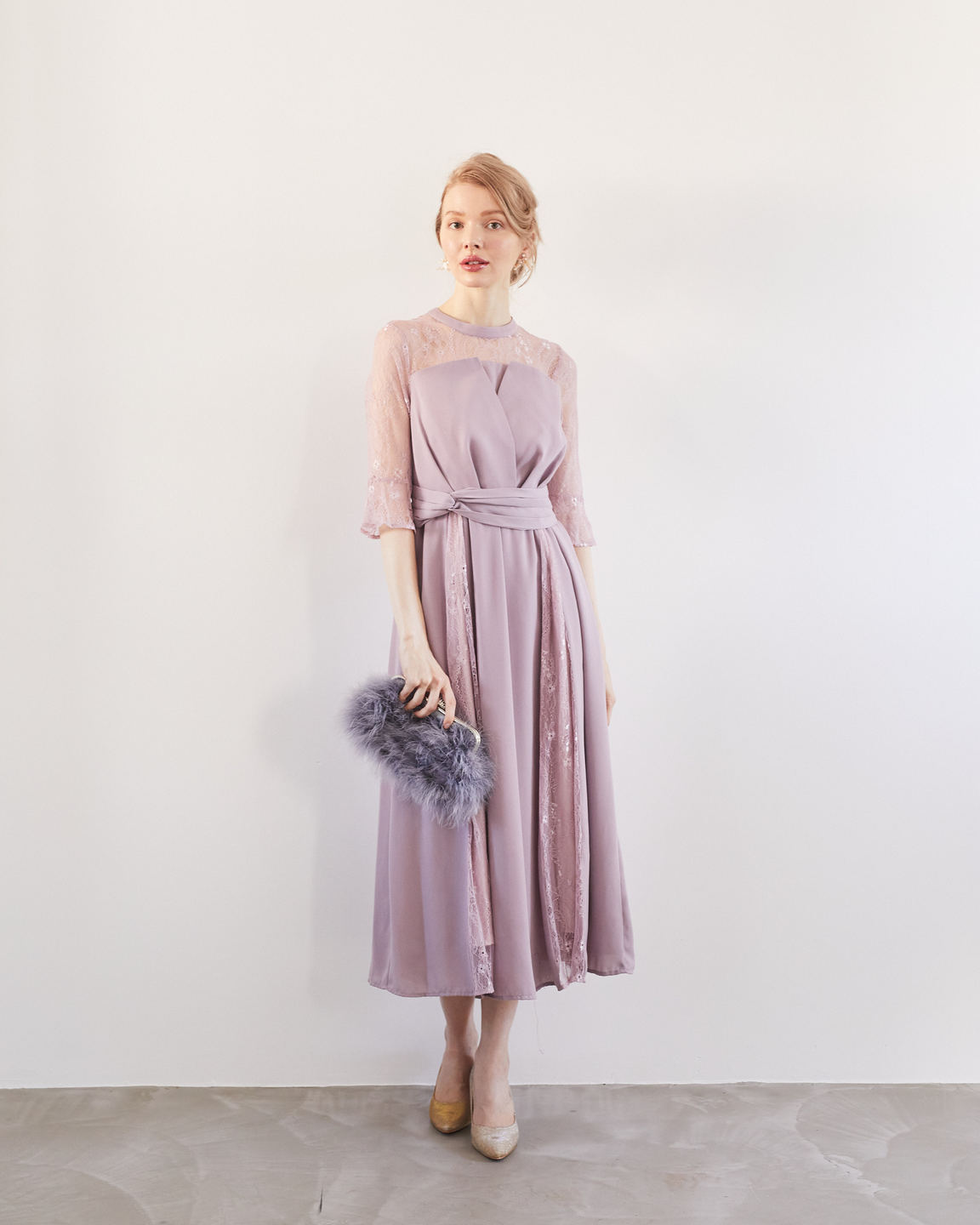 【ゲストドレス】ライラック　ラベンダーピンク　切替スカート　M