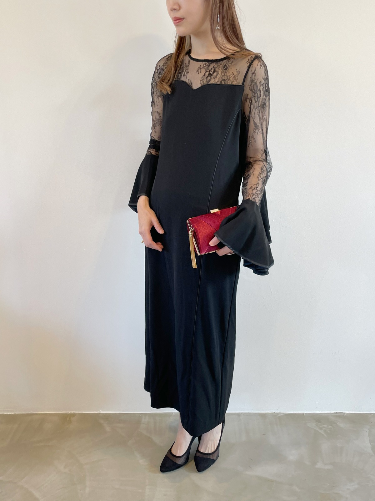 【ゲストドレス】Lilly Brawn ブラック　ロングレース　M