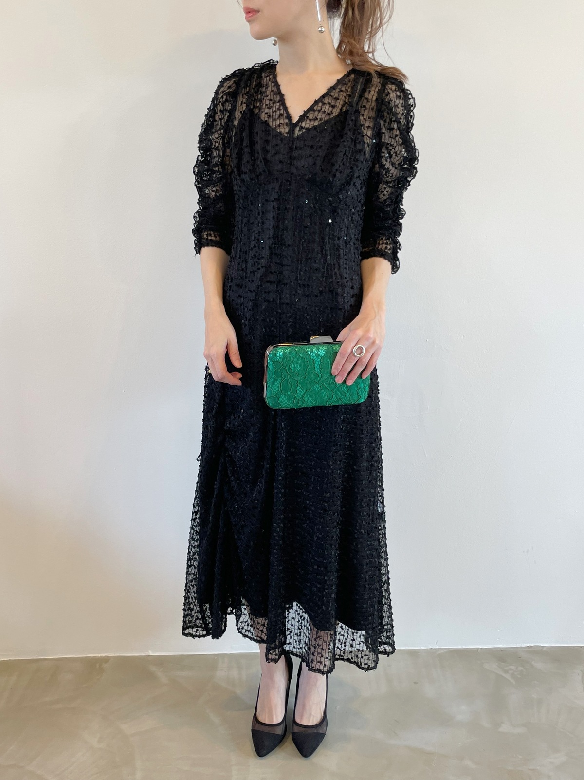 【ゲストドレス】ブラックスパンコール付き　S  CELFORD