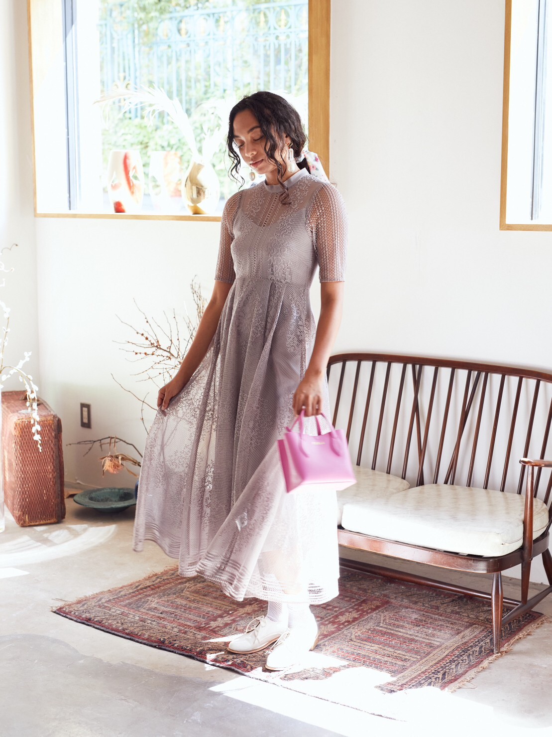 【ゲストドレス】ライトグレーメッシュレース　S〜M FRAY I.D