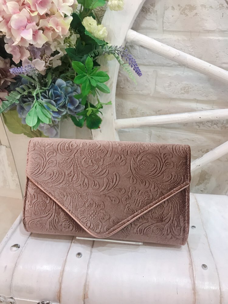 【バック】ピンクブラウンベロア　ペイズリー柄