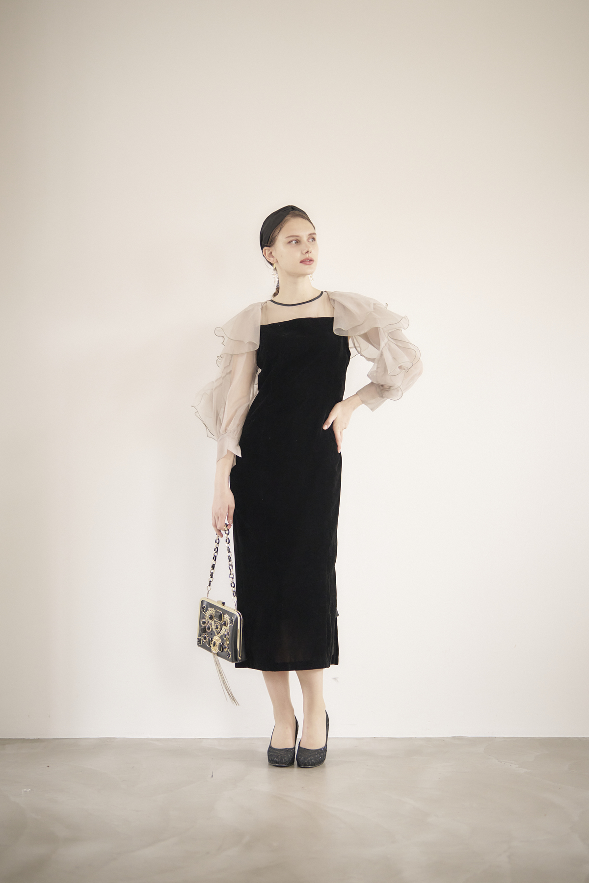 【ゲストドレス】ボレロ付きブラックベロア　size00 XS FRAY I.D (フレイアイディー)