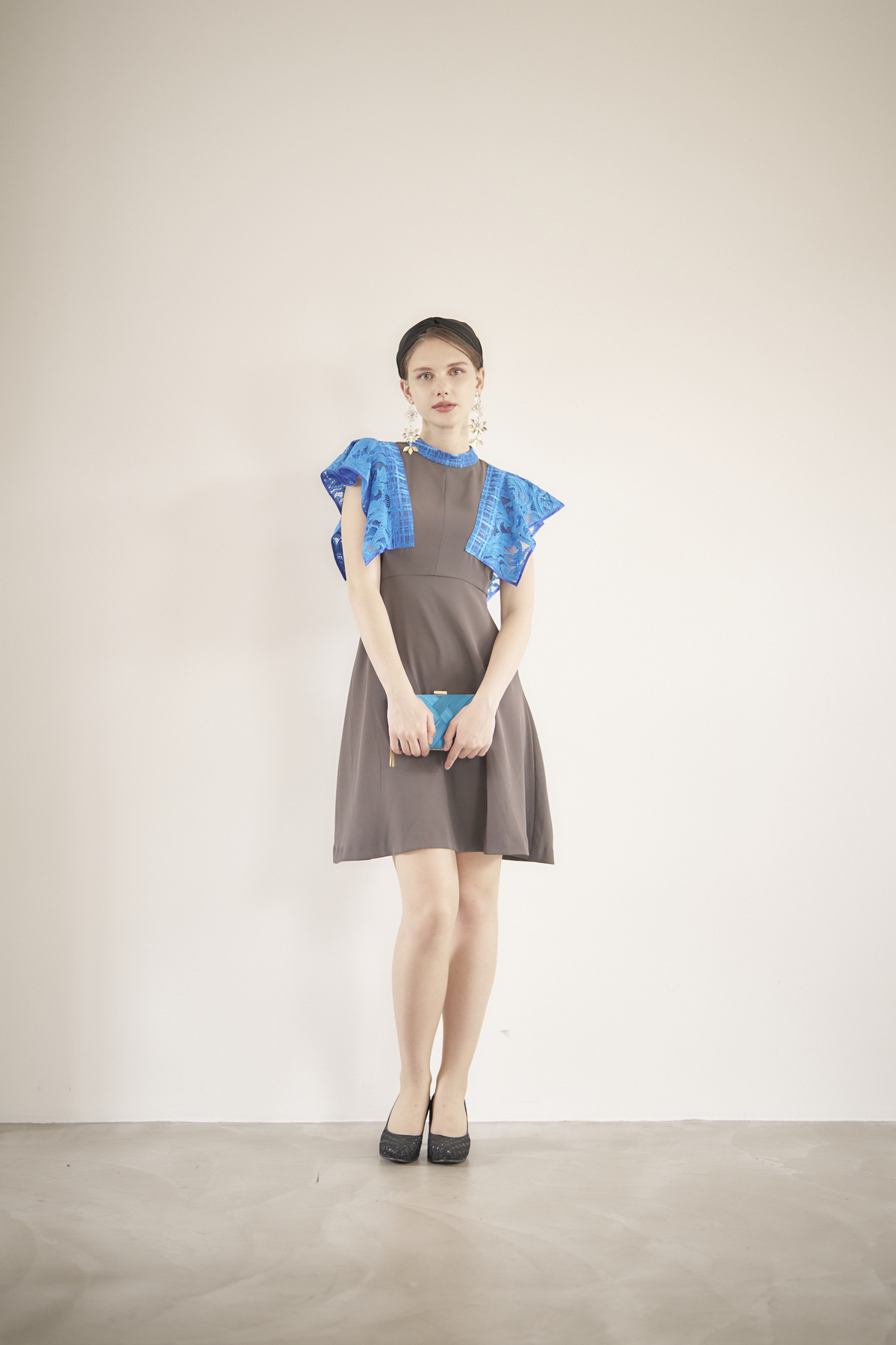 【ゲストドレス】ブルーレース×ブラウングレー　size1 S-M  LILYBROWN