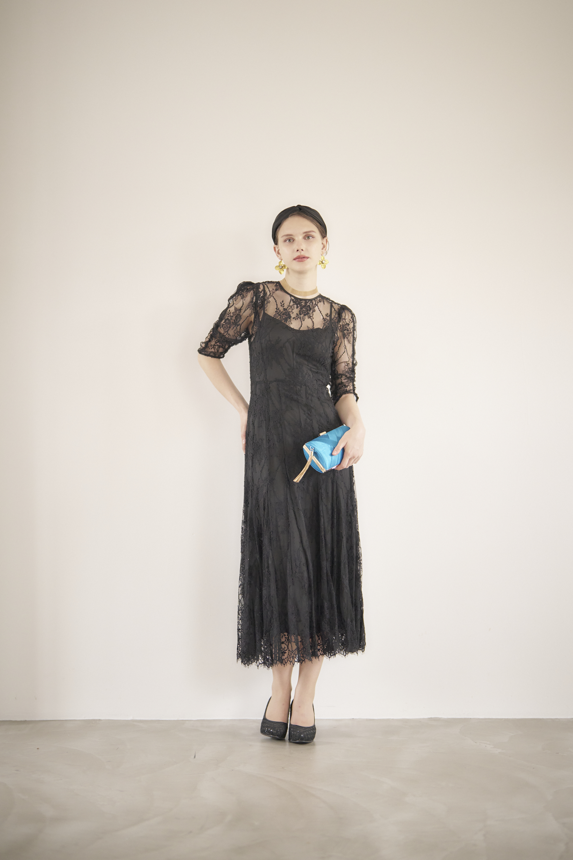 【ゲストドレス】SNIDEL (スナイデル) ブラックシンプルレースドレスsize0 XS-S