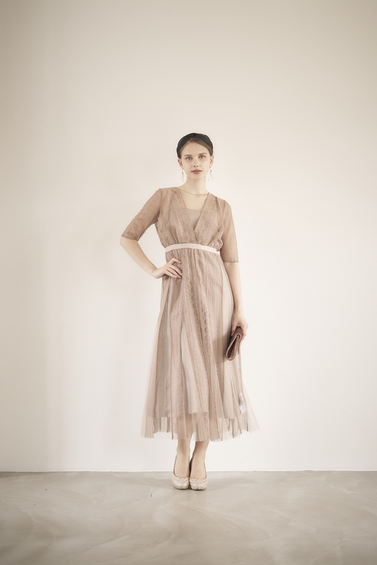 【ゲストドレス】くすみピンク　レースドレス　size1 S-M  FRAY I.D