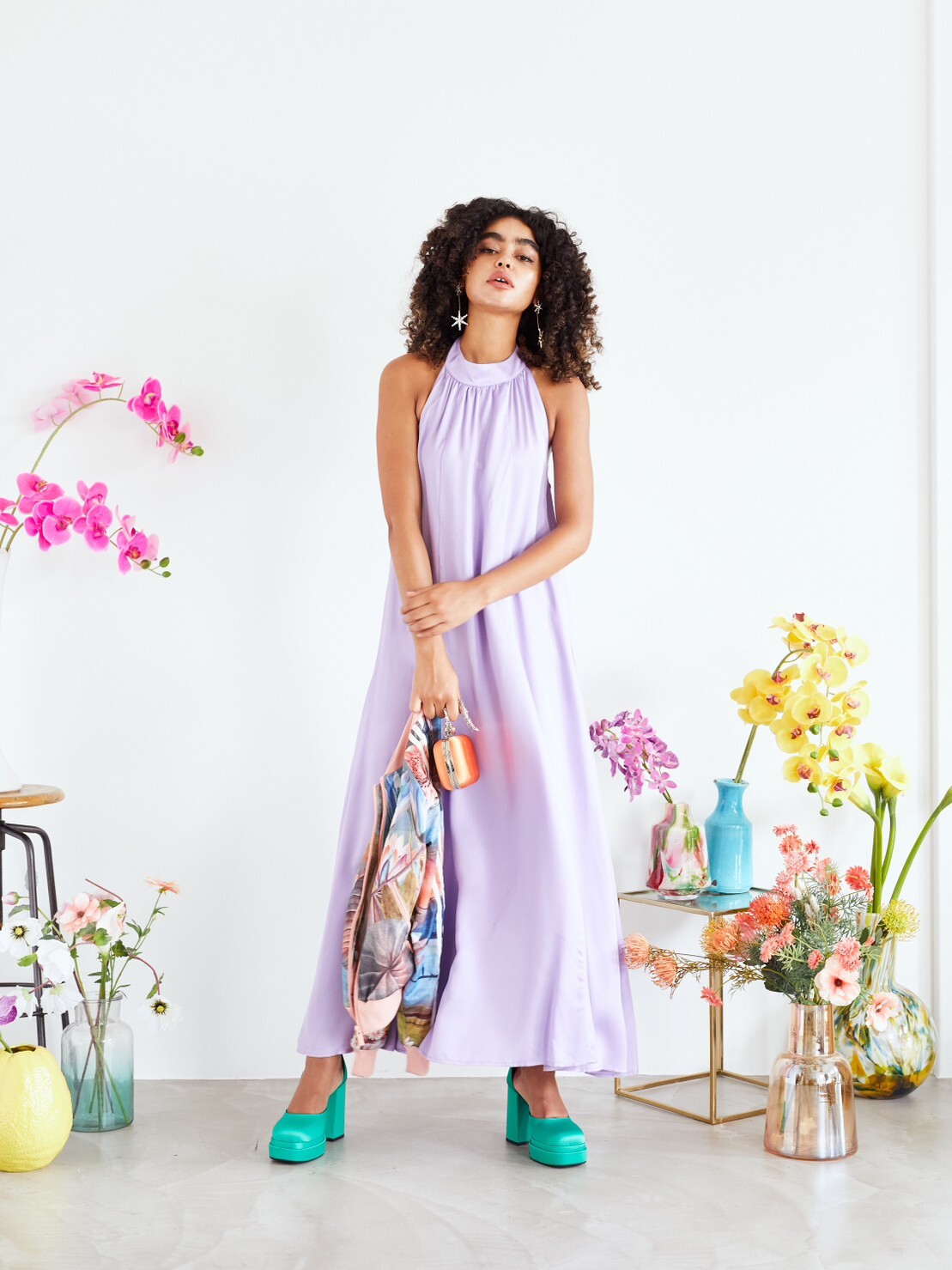 【パーティドレス】ラベンダーアメリカンスリーブ　xs〜M