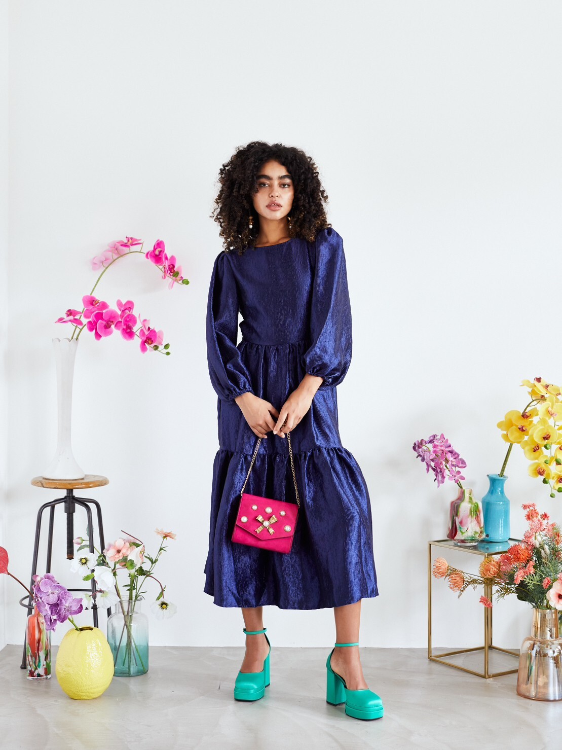 【ゲストドレス】ネイビーロングスリーブ