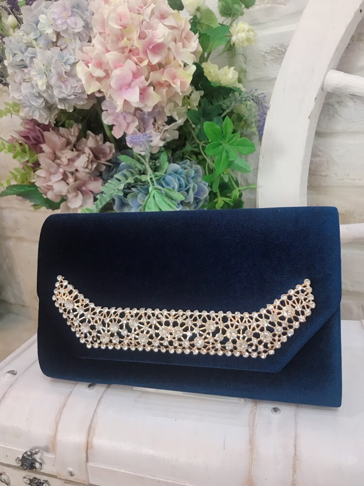 【バック】ネイビーベロア×ビジュ②