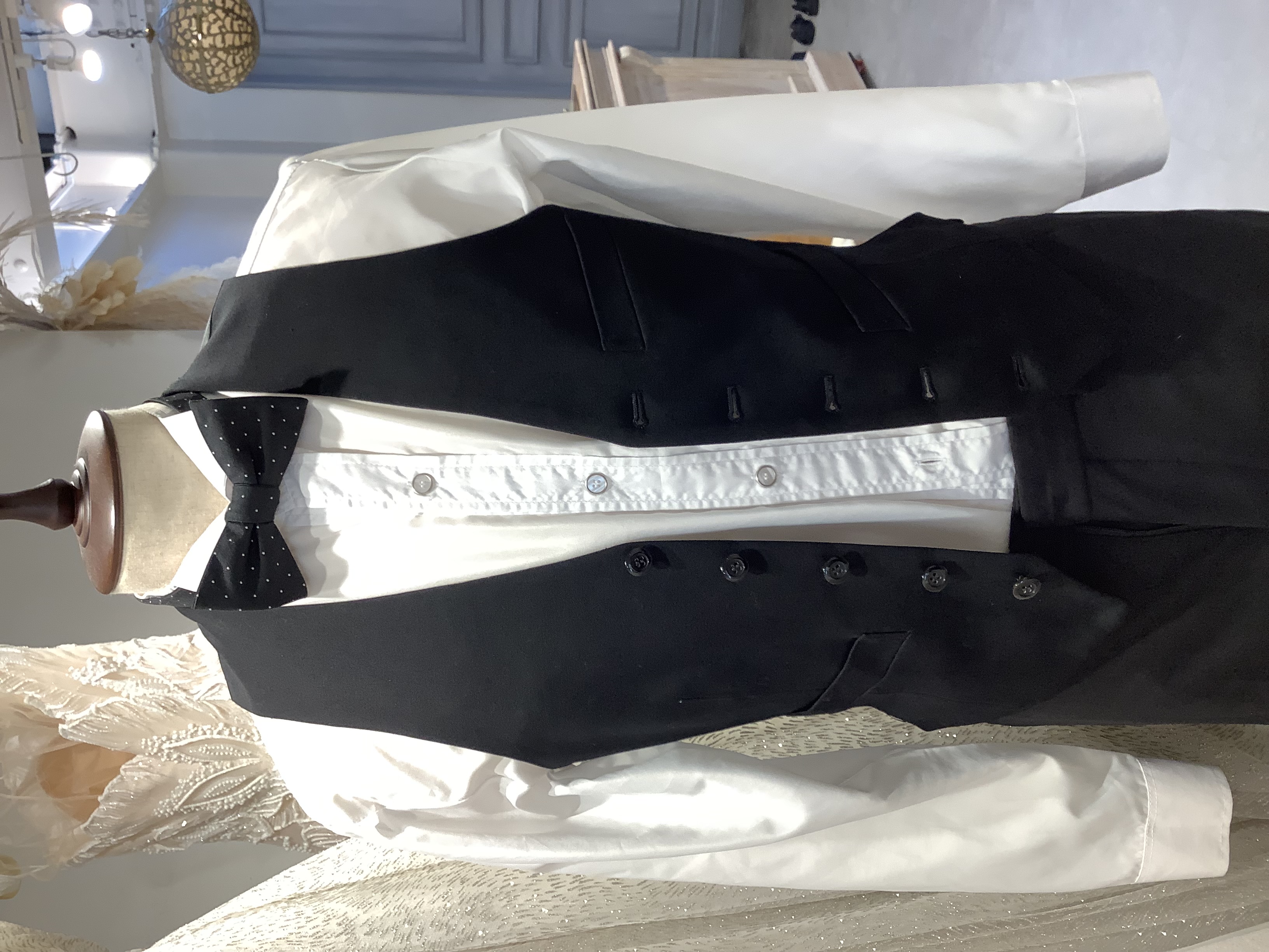 【ベスト単品】ブラック中地綿白　S