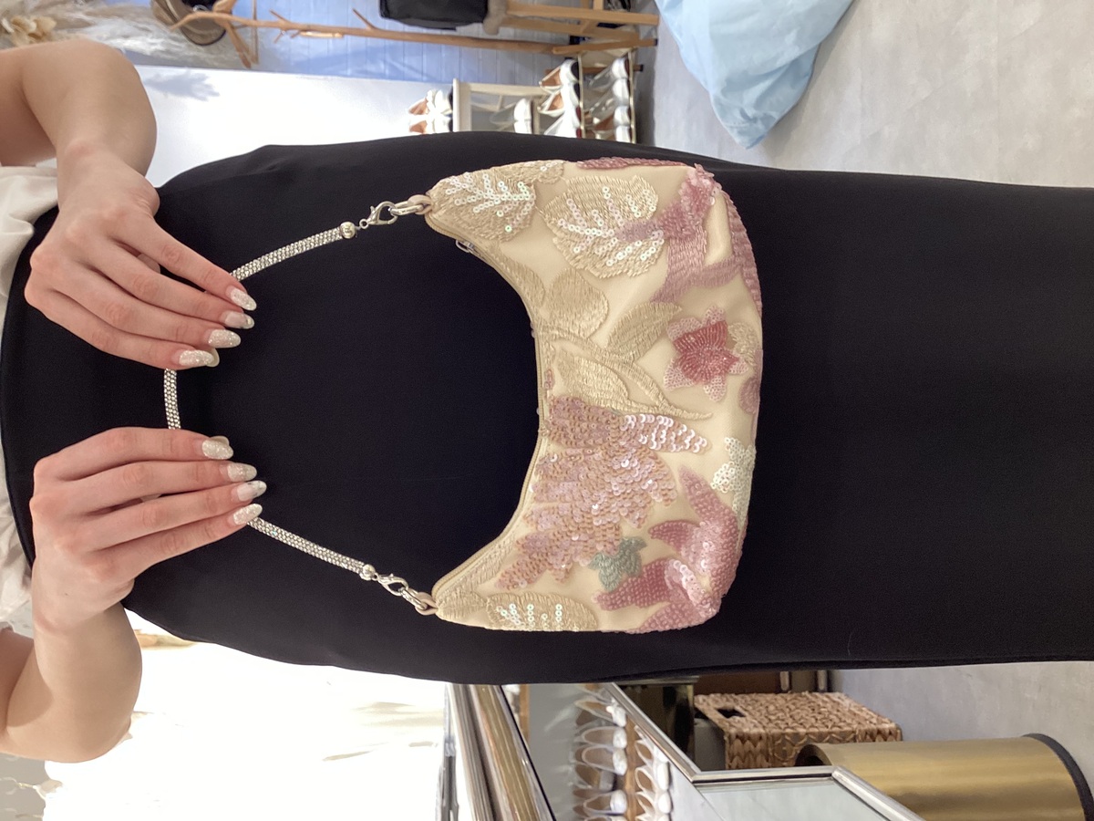 【バック】ピンク花柄スパンコール