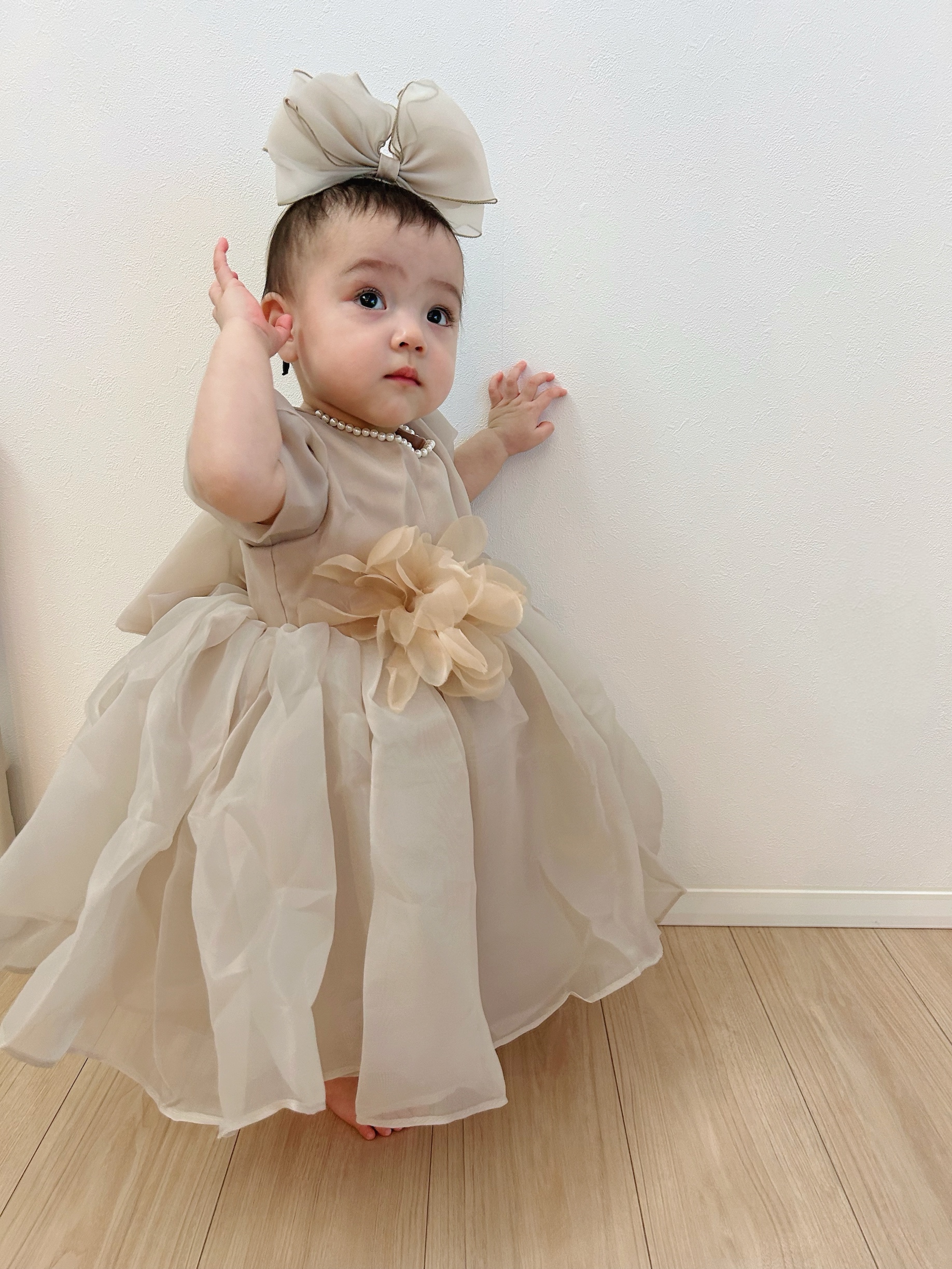 フローラルグレージュプリンセスキッズ＆ベビードレス　90サイズ