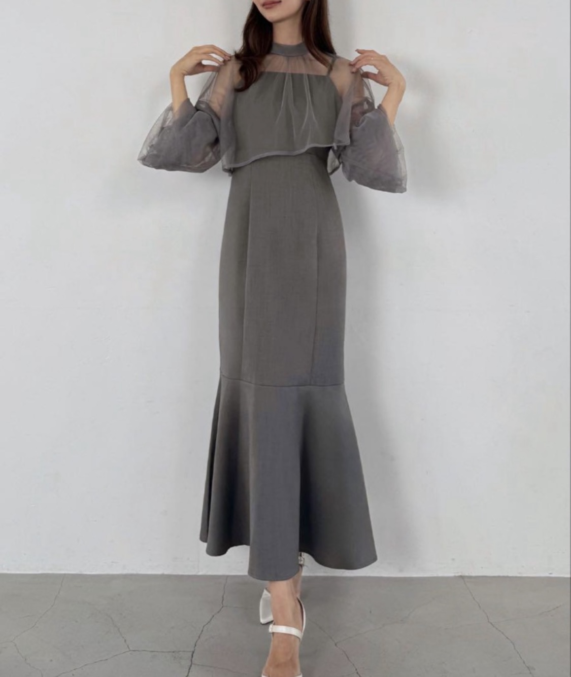 シアーボレロマーメイドドレス　グレー2L