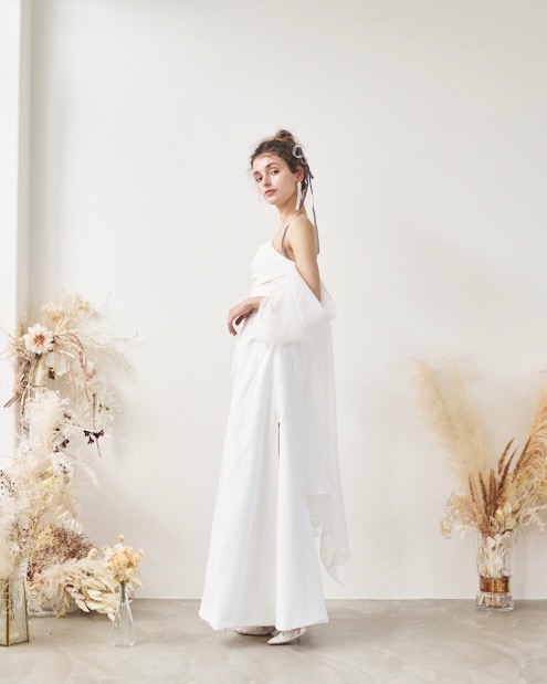 【ウェディングドレス】オーガンジーオフショルマーメイドドレス　L