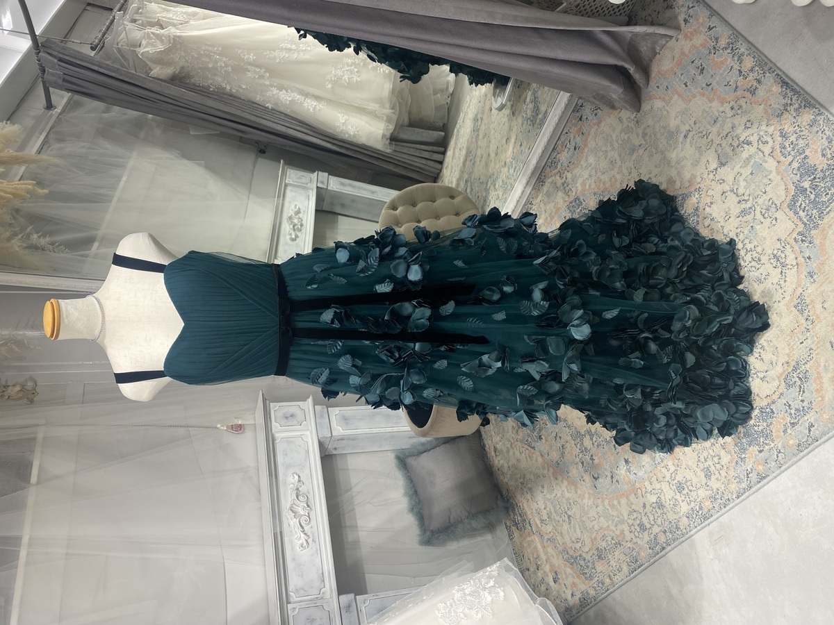 【カラードレス】MARCHESA NOTTE(マルケッサノッテ)深緑リーフモチーフドレス (6)11号