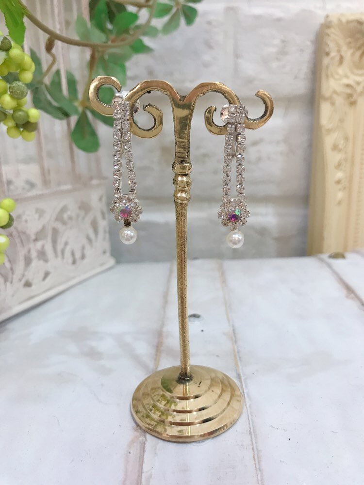 【イヤリング】極小パール×オーロラビジュー