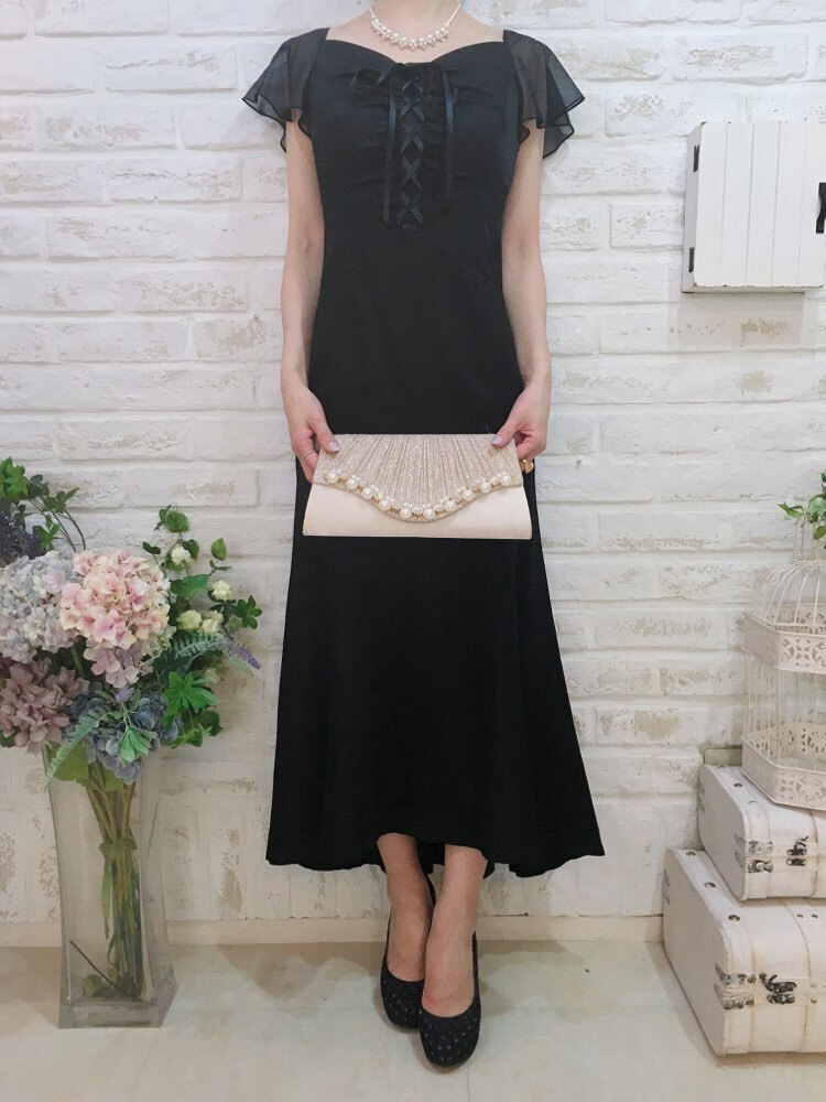 【ゲストドレス】ブラック　胸元編み上げ　XS〜M