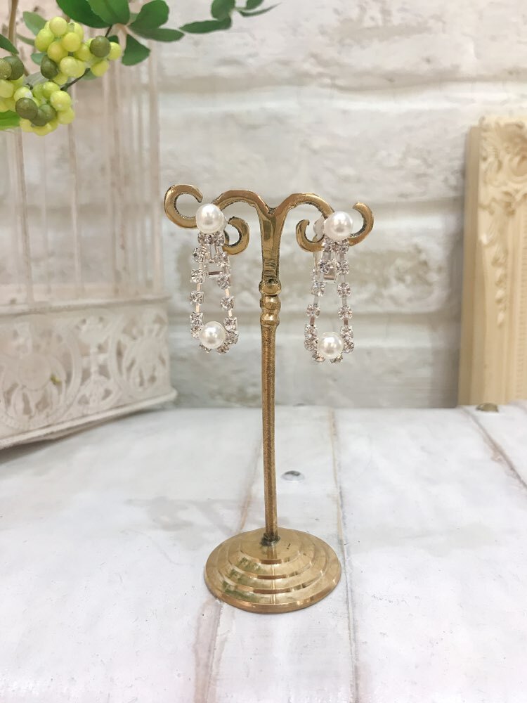 【イヤリング】ダイヤ　パール2粒