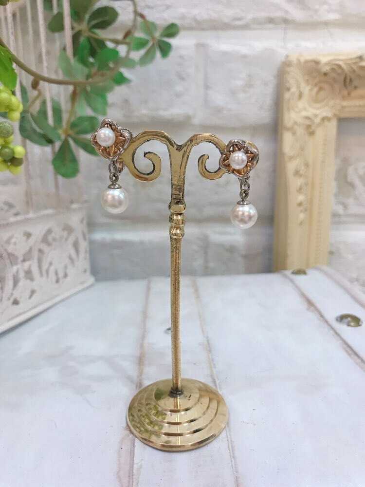 【イヤリング】シルバーひし形×一粒パール