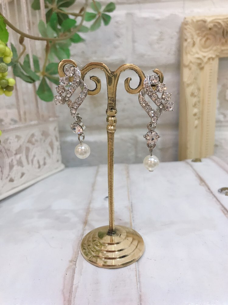 【ピアス】ねじりダイヤ×1粒パール①