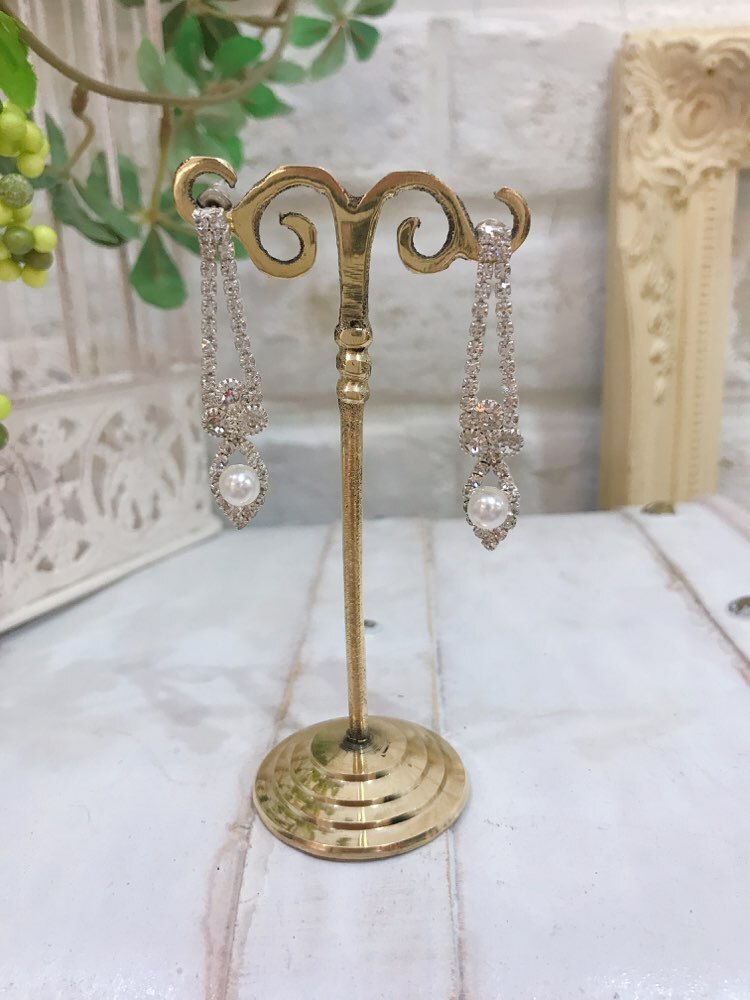 【ピアス】シルバーダイヤリーフ×パール1粒