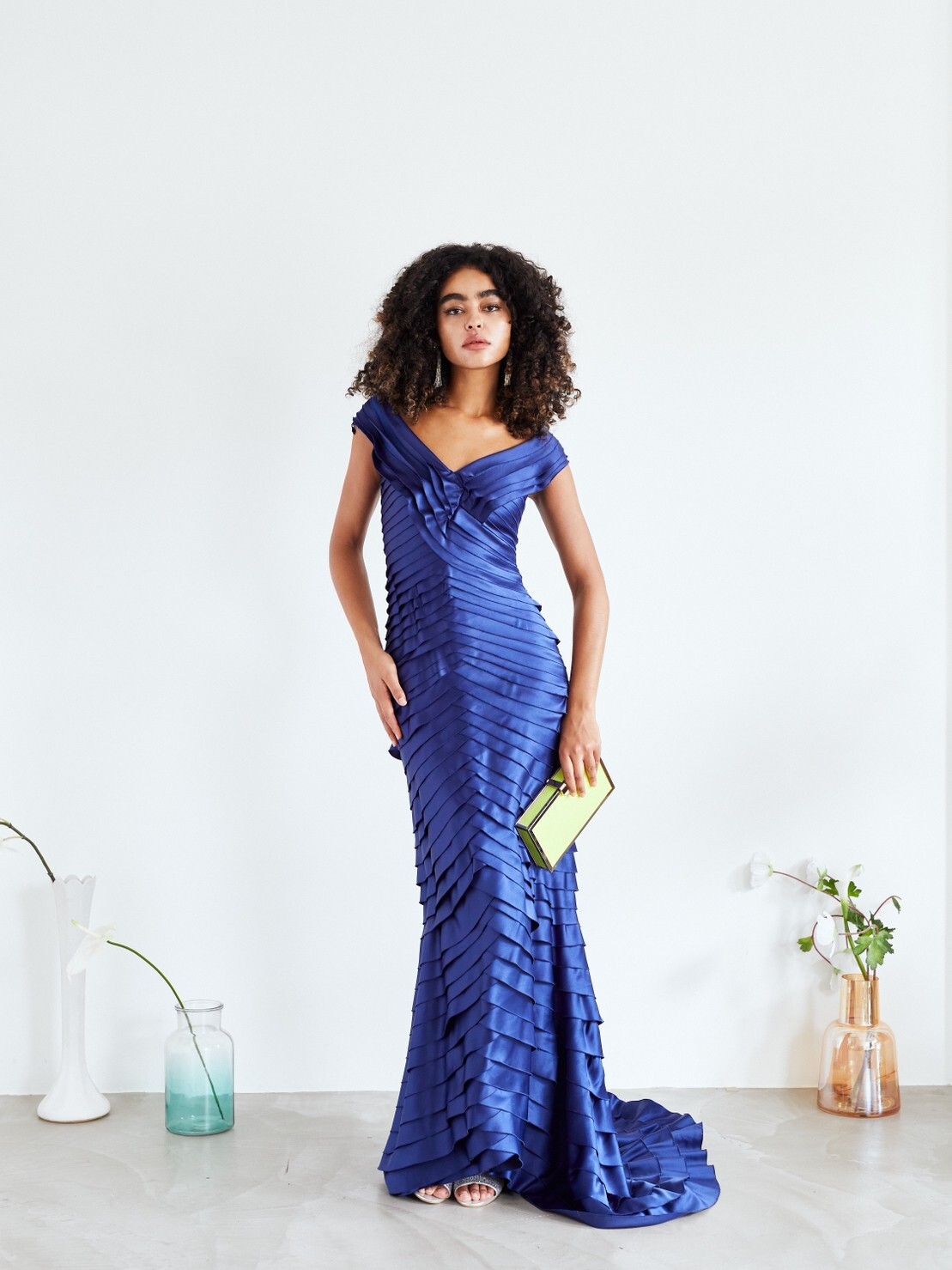 【パーティードレス】ロイヤルブルー　ティアードスカート　M  TADASHISHOJI