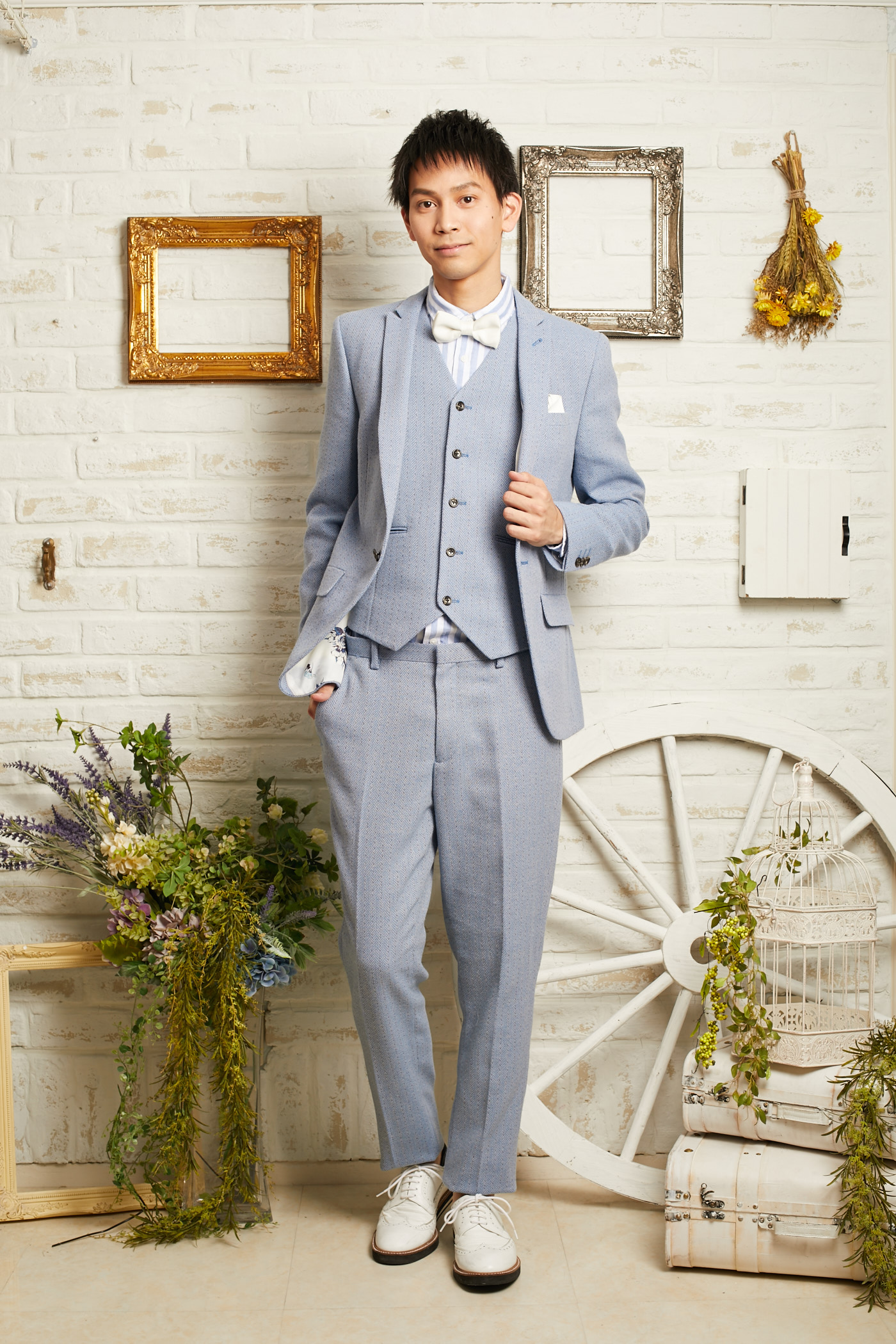 【ジャケットのみ】サマーニット素材ライトブルージャケット　3P asos US38 M