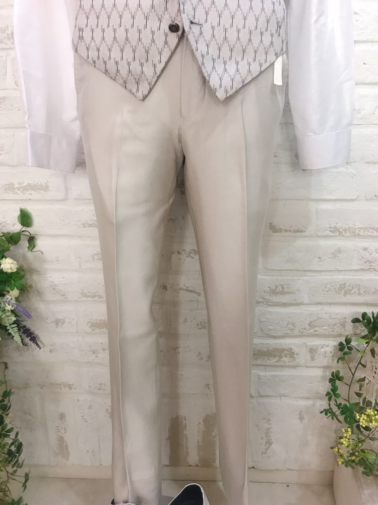 【パンツのみ】3P ホワイト×シルバーパイピングタキシードセットパンツS