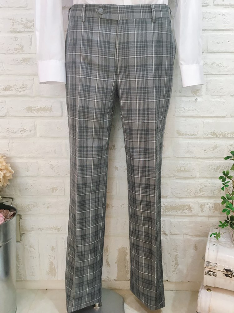 【パンツのみ】グレーチェック×黒ショールカラーパンツ　A6 (M) 2ピース
